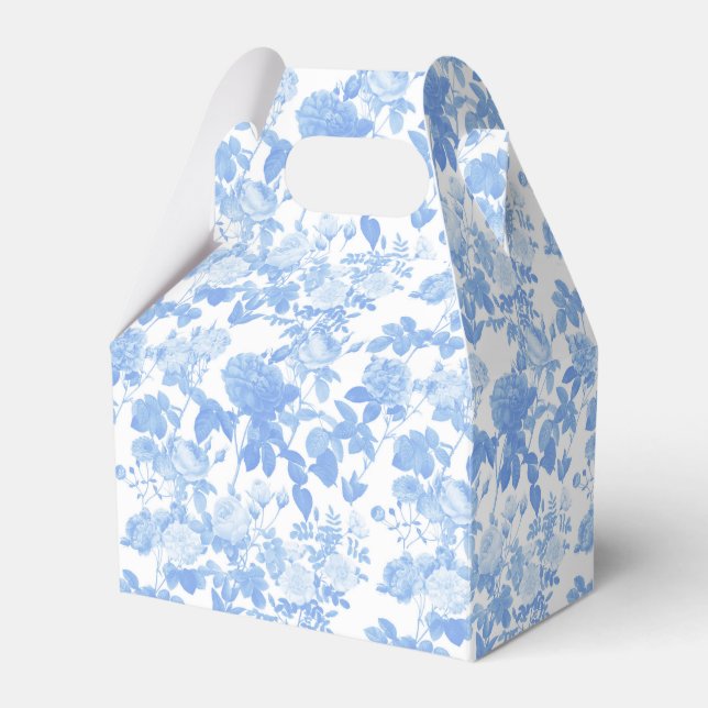 Blue White Floral Roses French Chinoiserie Pattern Favour Box (Front Side)