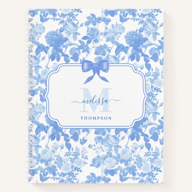 Blue White Floral Roses French Chinoiserie Pattern Notebook (Front)