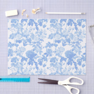 Blue White Floral Roses French Chinoiserie Pattern Tissue Paper