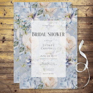 Blue & White Floral Rustic Romantic Bridal Shower Invitation