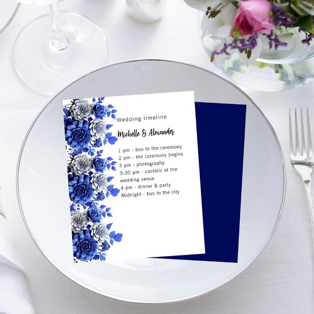 Blue white floral script budget wedding program flyer (Creator Uploaded)