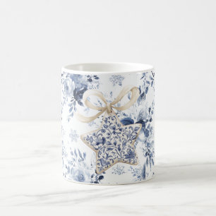 Blue White Floral Star Christmas Ornament Coffee Mug
