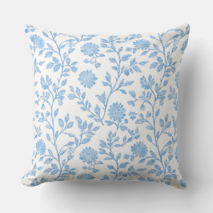 Blue & White Floral Throw Pillow