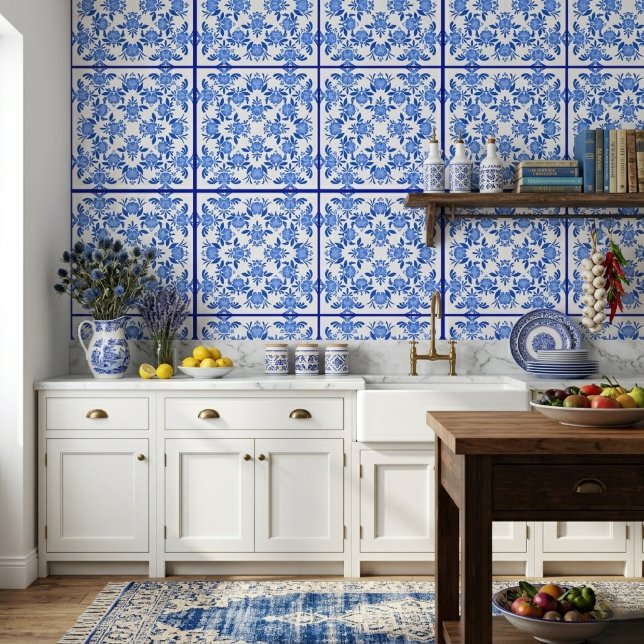 Blue White Floral Tile Mediterranean Wall Decor (Creator Uploaded)