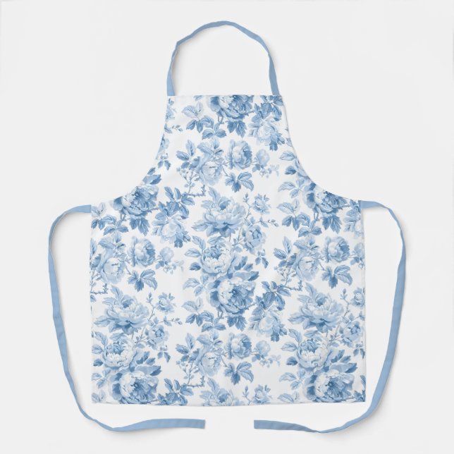 Blue & White Floral Toile Apron (Front)