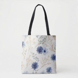Blue White Floral Tote Bag