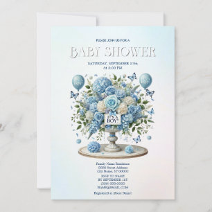 Blue White Floral Vase Baby Shower Invitation
