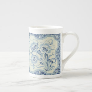 Blue & White Floral Victorian Majolica Antique Bone China Mug
