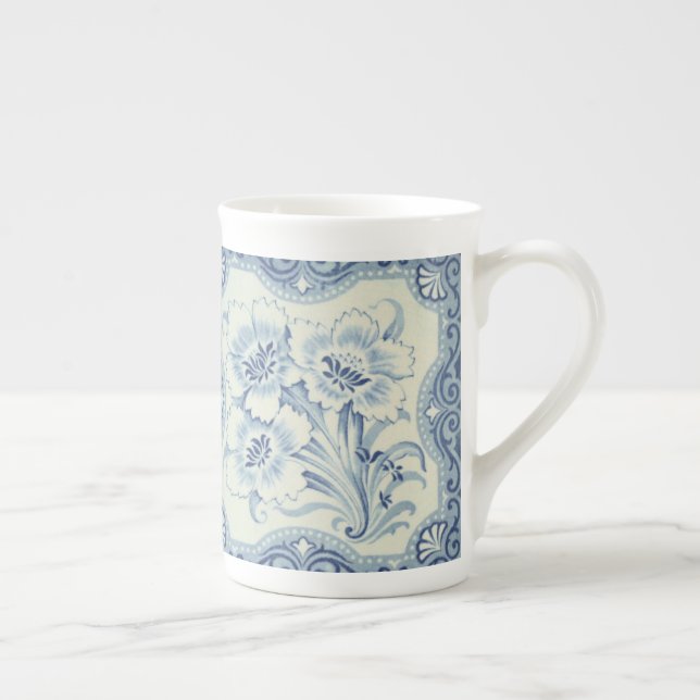 Blue & White Floral Victorian Majolica Antique Bone China Mug (Right)