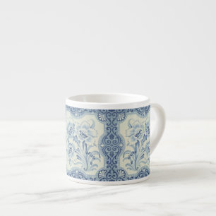 Blue & White Floral Victorian Majolica Antique Espresso Cup