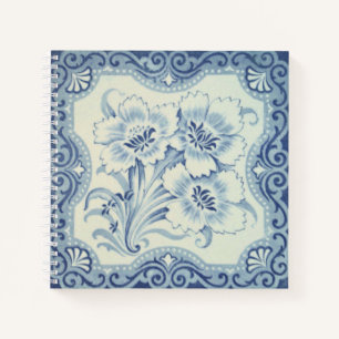 Blue & White Floral Victorian Majolica Antique Notebook
