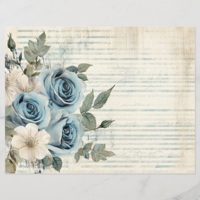 Blue White Floral Vintage Antique  Paper Sheet (Front)