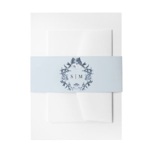 Blue White Floral Wildflower Wreath Wedding Invitation Belly Band