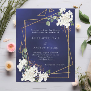 Blue white florals geometric wedding invitation