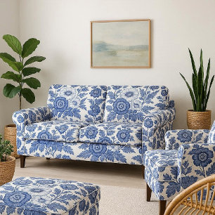 Blue White Florals Victorian Vintage Garden Decor Fabric