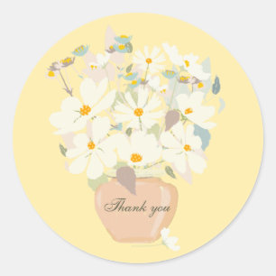 Blue white flower bouquet pink vase Thank you Classic Round Sticker