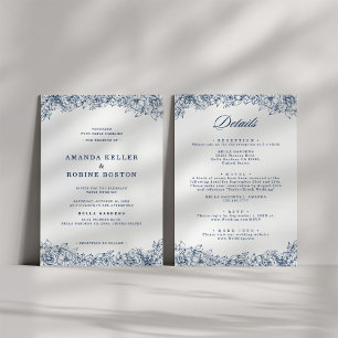 Blue White Flower Elegant  Wedding All in one  Invitation
