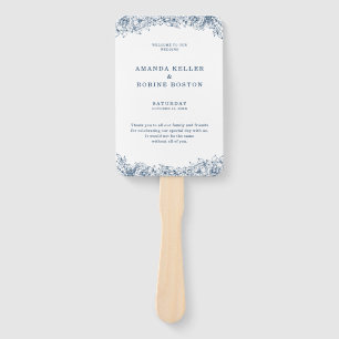 Blue White Flower Elegant Wedding Hand Fan