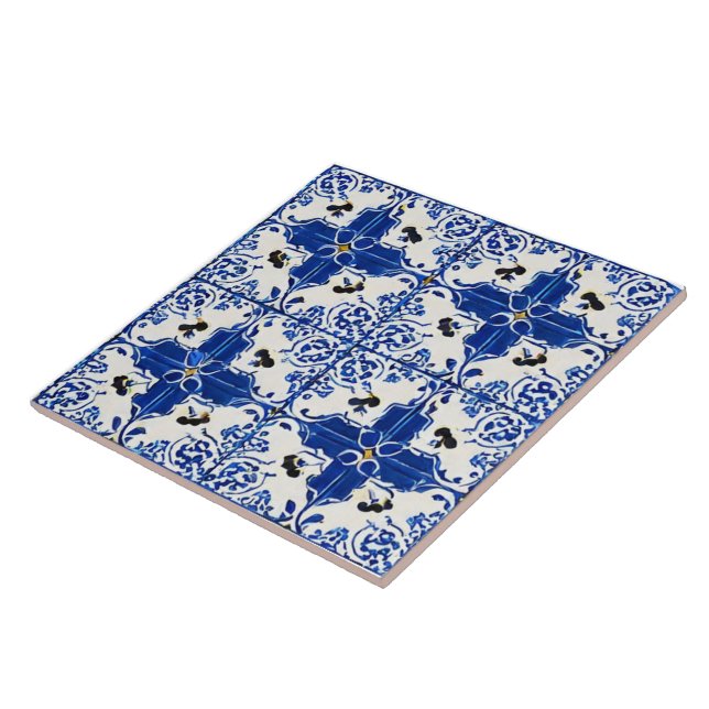 Blue white flower inspired Mediterranean style Ceramic Tile (Side)