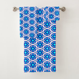 Blue White Flower Pattern Bath Towel Set