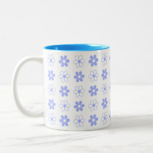 Blue & White Flower Pattern on White Two-Tone Coff Coffee Mug