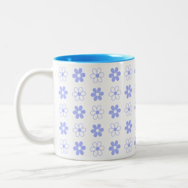 Blue & White Flower Pattern on White Two-Tone Coff Coffee Mug (Left)