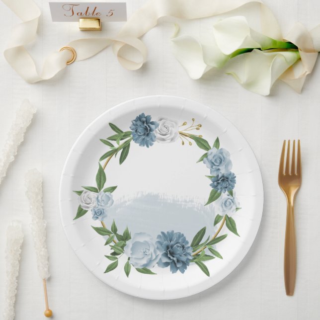 blue & white flowers botanical paper plate (Wedding)