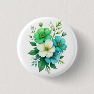 Blue White Flowers Bouquet-57453 3 Cm Round Badge