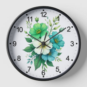 Blue White Flowers Bouquet-57453 Clock