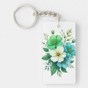 Blue White Flowers Bouquet-57453 Key Ring