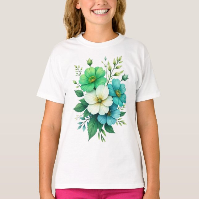 Blue White Flowers Bouquet-57453 T-Shirt (Front)
