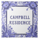 Blue & White Flowers Custom House Name Plate Sign Ceramic Tile<br><div class="desc">"custom house name plate",  "personalised house name plaque",  "personal customised text sign",  "colourful flower casa ceramic tile",  "pretty floral antique flowers",  "blue and white vintage botanical",  "traditional delft monochrome nature",  "last family name surname",  "pretty beautiful european home signage",  "decorative country garden villa cottage"</div>
