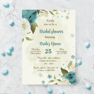blue white flowers greenery bridal shower invitation