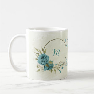 blue white flowers greenery  coffee mug
