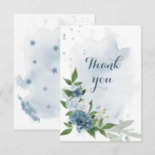 blue & white flowers greenery thank you card