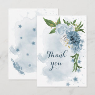 blue & white flowers greenery thank you card