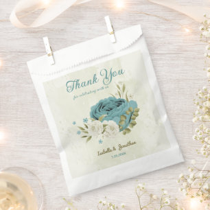 blue white flowers greenery wedding favour bag