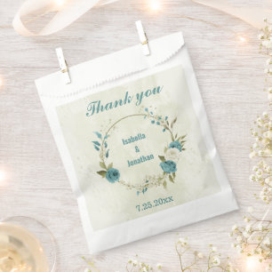 blue white flowers greenery wedding favour bag