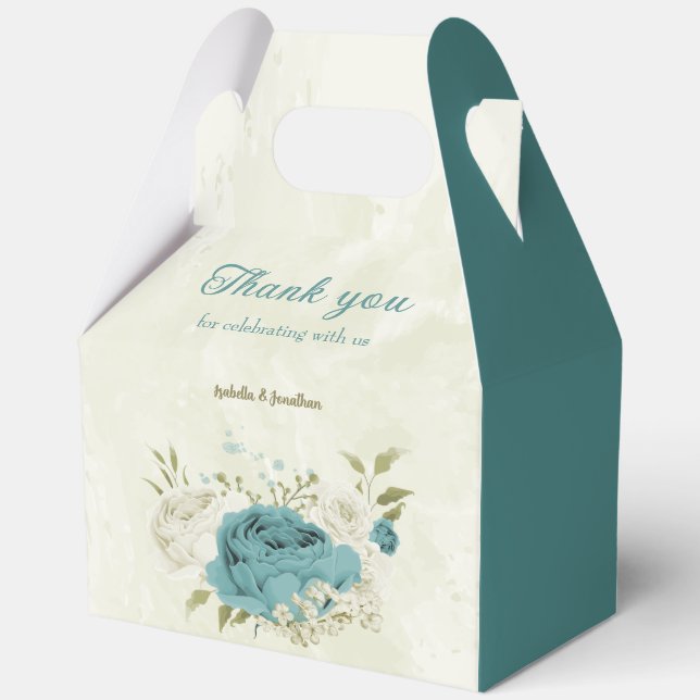 blue white flowers greenery wedding favour box (Front)