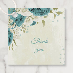 blue white flowers greenery wedding favour tags
