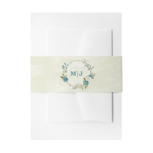 blue white flowers greenery wedding invitation belly band