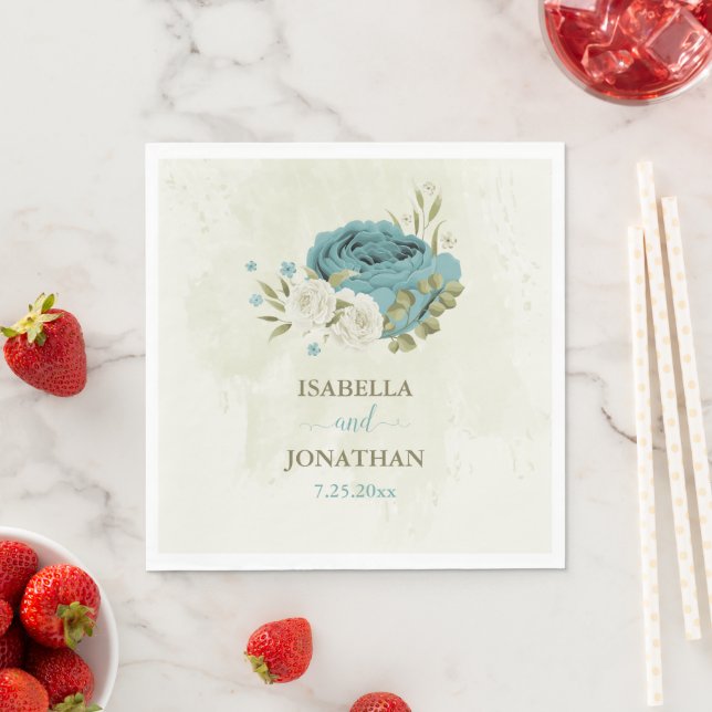 blue white flowers greenery wedding napkin (Insitu)