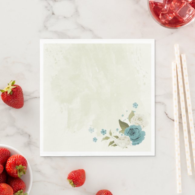 blue white flowers greenery wedding napkin (Insitu)