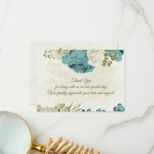 blue white flowers greenery wedding thank you card