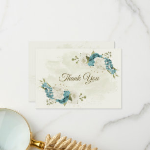 blue white flowers greenery wedding thank you card