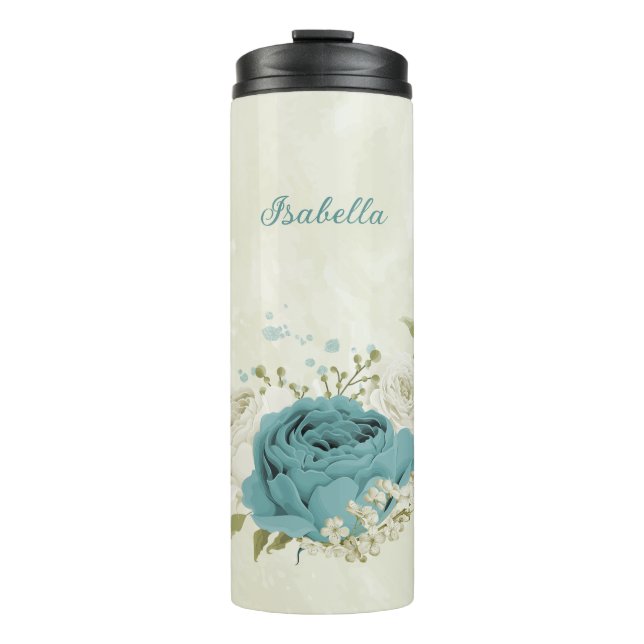 blue white flowers greenery wedding thermal tumbler (Front)