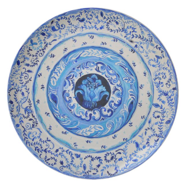 "Blue & White Flowers" Melamine Plate (Front)