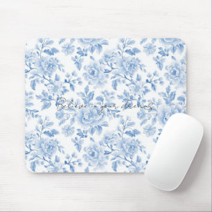 Blue White Flowers Mouse Pad