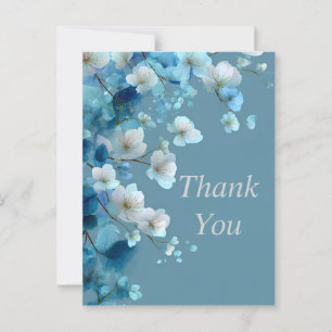 Blue & White Flowers on Grey Blue Thank You Card