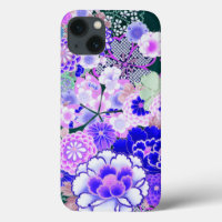 BLUE WHITE FLOWERS Peony,Roses Japanese Floral Cas